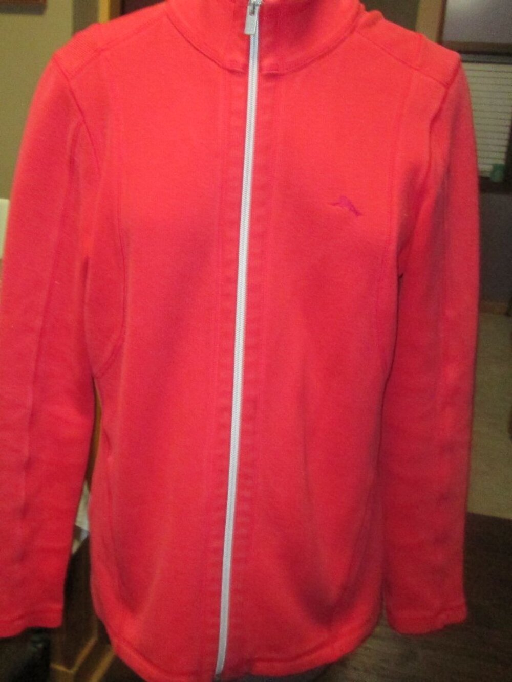 LADIES VTG TOMMY BAHAMA RED KNIT JACKET ZIP FRONT LOGO FRONT N BACK S